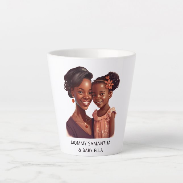 Taza De Café Latte Hermosa mamá y hija negras (19) (Anverso)