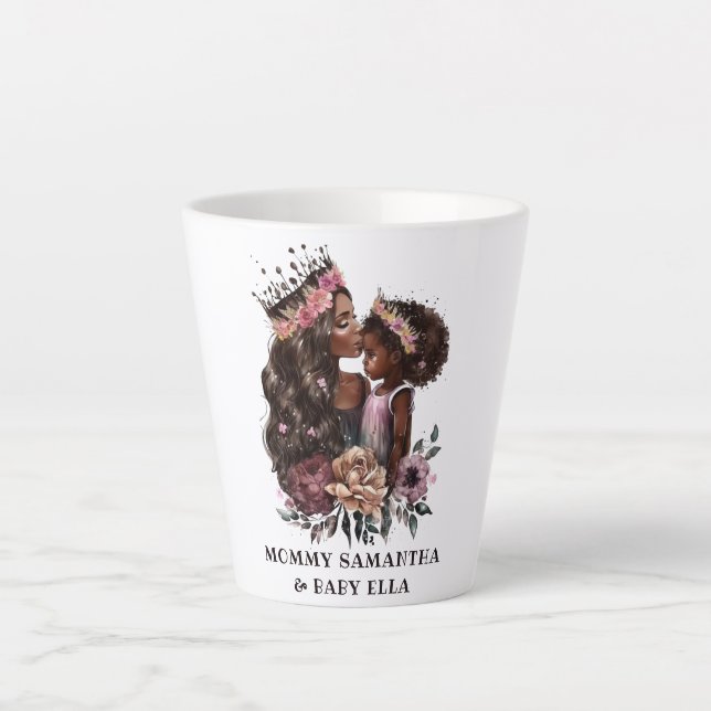 Taza De Café Latte Hermosa mamá y hija negras (3) (Anverso)