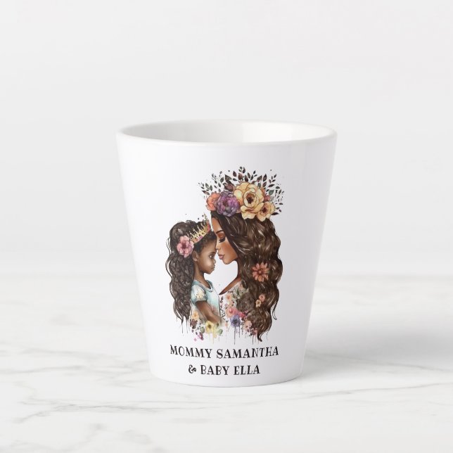 Taza De Café Latte Hermosa mamá y hija negras (4) (Anverso)