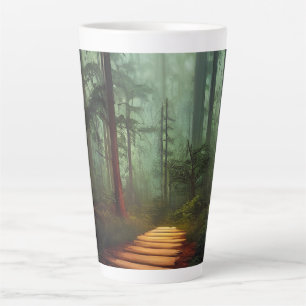 Taza De Café Latte Hermosa obra de arte digital de senderos forestale