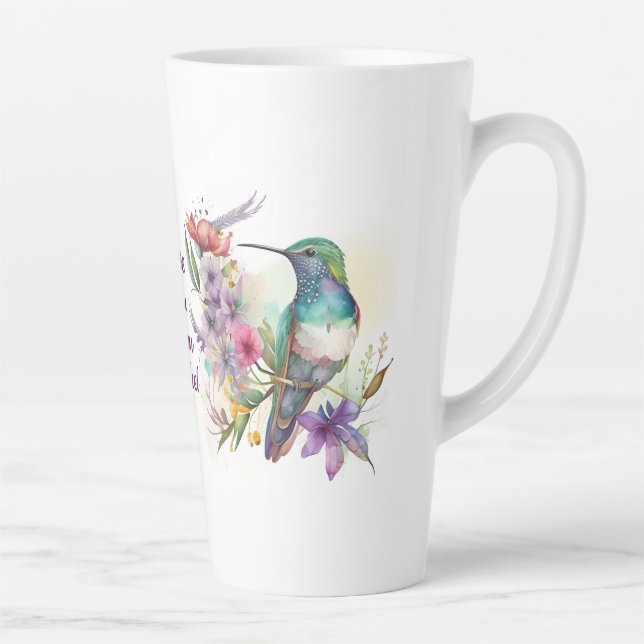 Taza De Café Latte Hermosa pájaro y flores que huelen (Derecha)