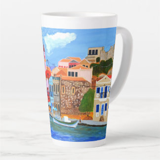 Taza De Café Latte Hermosa taza de latte de la costa griega