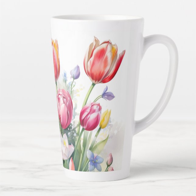 Taza De Café Latte Hermosa Tulip Flower Latte Mug (Derecha)