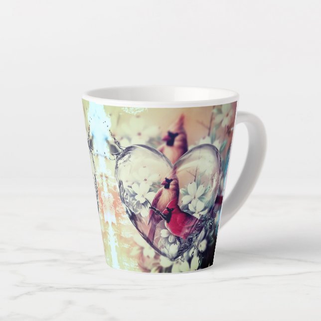 Taza De Café Latte Hermosas aves amorosas cardinales (Ángulo derecho)