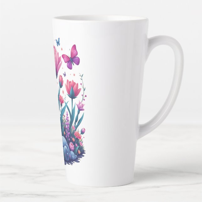 Taza De Café Latte Hermosas flores (Derecha)