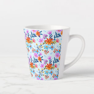 Taza De Café Latte Hermosas flores dejan el patrón-6587