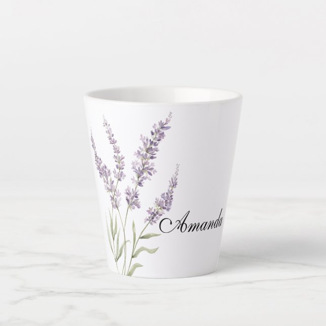 Taza De Café Latte Hermosas Flores Lavanda (Anverso)