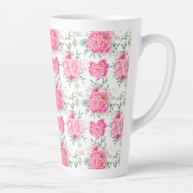 Taza De Café Latte Hermosas Flores Patrón de acuarela Floral (Derecha)