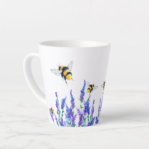 Taza De Café Latte Hermosas flores primaverales y abejas latte Mug