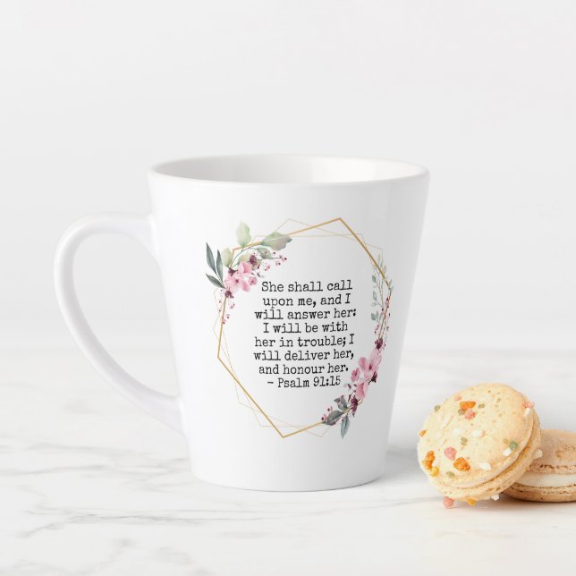 Taza De Café Latte Hermosas Flores Salmo 91 Latte Mug (In situ)