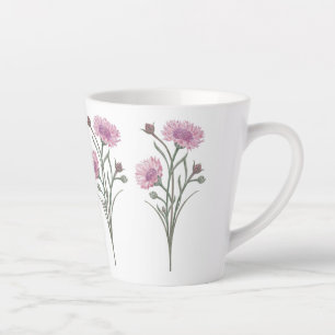 Taza De Café Latte Hermosas flores silvestres rosadas pintadas a mano