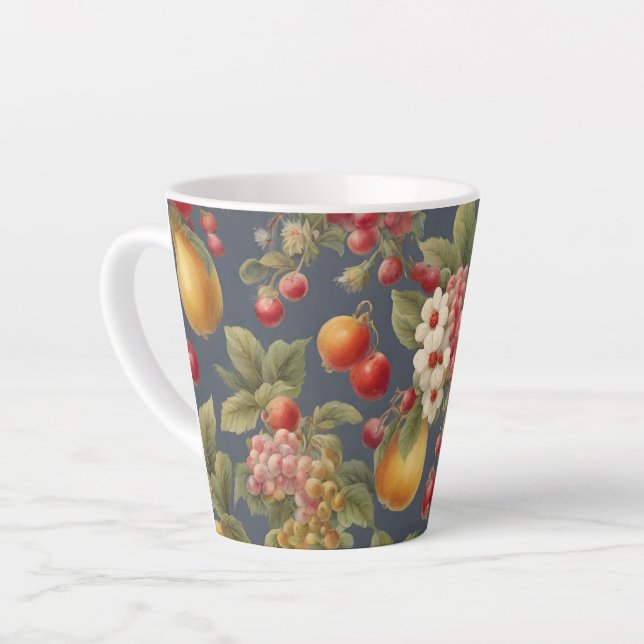 Taza De Café Latte Hermosas frutas y flores. Estilo francés (Ángulo izquierdo)