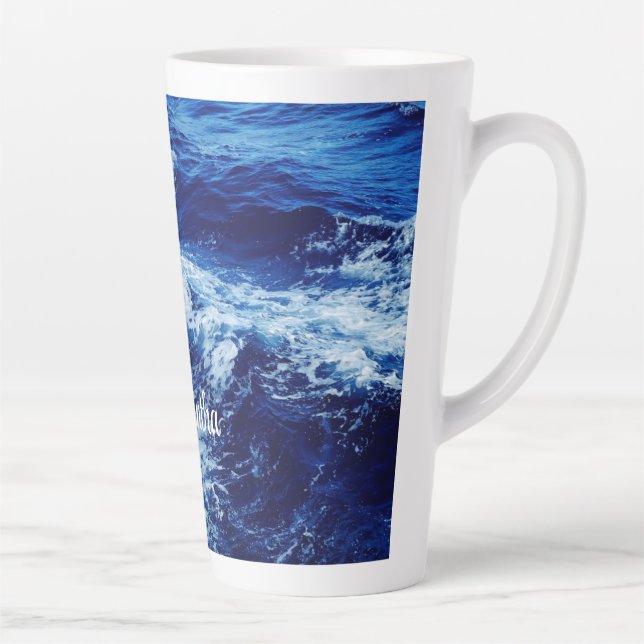 Taza De Café Latte Hermosas olas del océano azul (Derecha)