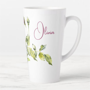 Taza De Café Latte Hermosas rosas rosas y malva