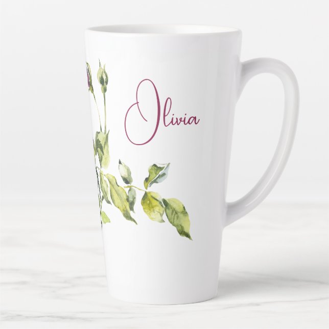 Taza De Café Latte Hermosas rosas rosas y malva (Derecha)