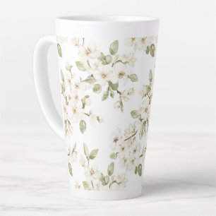 Taza De Café Latte Hermoso árbol florido de crema