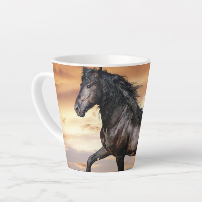Taza De Café Latte Hermoso caballo negro (Ángulo izquierdo)