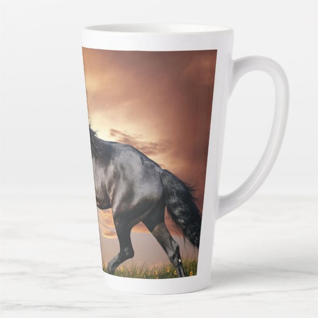 Taza De Café Latte Hermoso caballo negro (Derecha)