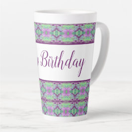 Taza De Café Latte Hermoso cumpleaños feliz morado florido