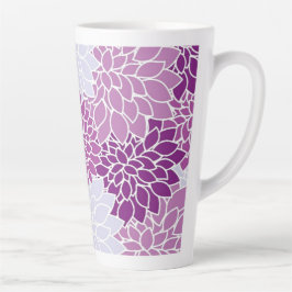 Taza De Café Latte Hermoso Diseño Floral Púrpura Y Blanco