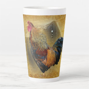 Taza De Café Latte Hermoso gallo y rústico gallinero