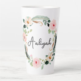 Taza De Café Latte Hermoso Monograma con nombre floral