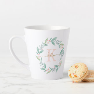 Taza De Café Latte Hermoso monograma de flor acuarela