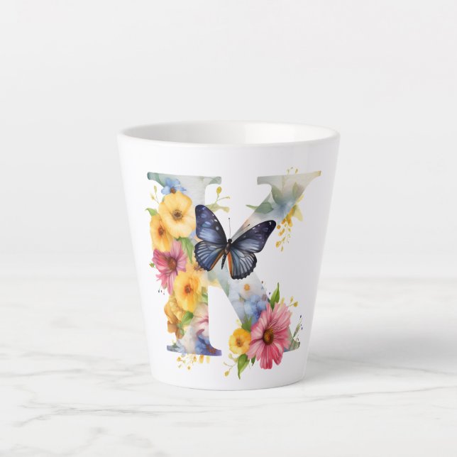 Taza De Café Latte Hermoso Monograma de mariposa acuarela (Anverso)