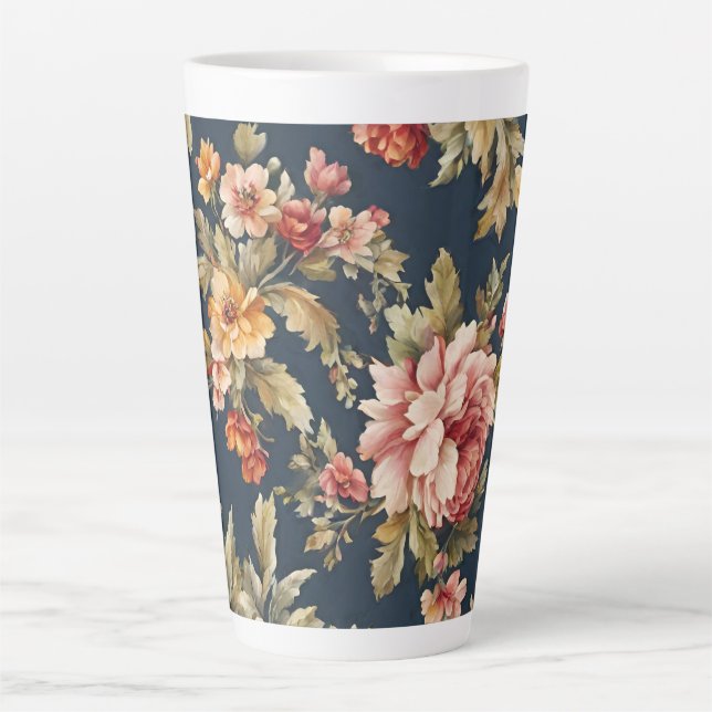 Taza De Café Latte Hermoso patrón floral italiano (Anverso)
