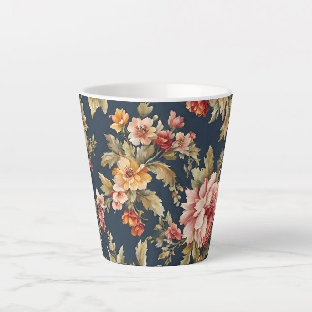 Taza De Café Latte Hermoso patrón floral italiano (Anverso)