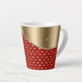 Taza De Café Latte Hermoso patrón floral rojo profundo con cinta dora