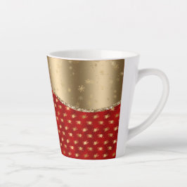 Taza De Café Latte Hermoso patrón floral rojo profundo con cinta dora
