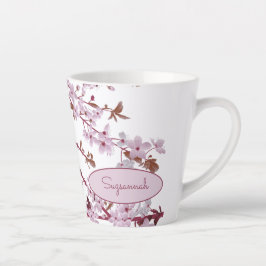 Taza De Café Latte Hermoso Personalizado de flores de cerezo rosa