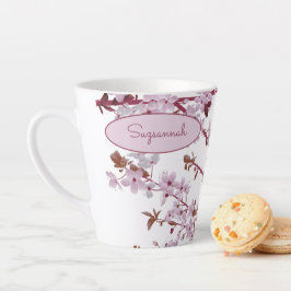 Taza De Café Latte Hermoso Personalizado de flores de cerezo rosa