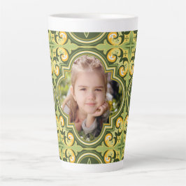 Taza De Café Latte Hermosos Azulejos de oliva y amarillo, foto person