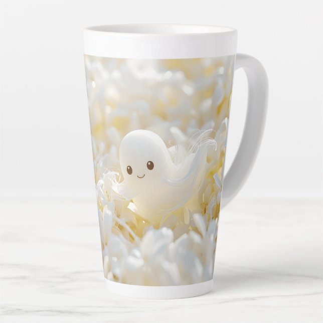 Taza De Café Latte Hermosos fantasmas entre flores blancas (Ángulo derecho)