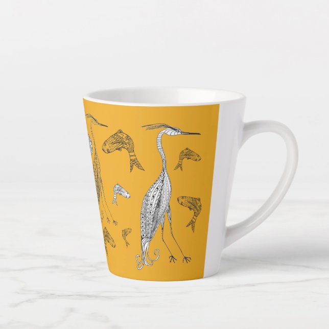 Taza De Café Latte Herones y pescados de 12 onzas. Jarra