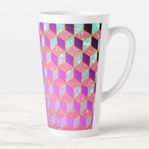 Taza De Café Latte Hexagón en forma de diamante dorado en pastel