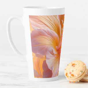 Taza De Café Latte Hibisco Floral Melocotón Vibrante