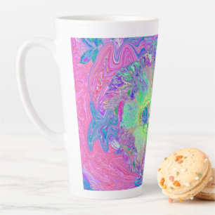 Taza De Café Latte Hibisco Morado y Verde Lima Psicodélico Trippy