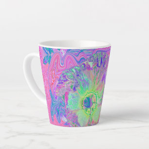 Taza De Café Latte Hibisco Morado y Verde Lima Psicodélico Trippy