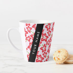 Taza De Café Latte Hibisco Rojo, Flores Rojas, Tu Nombre