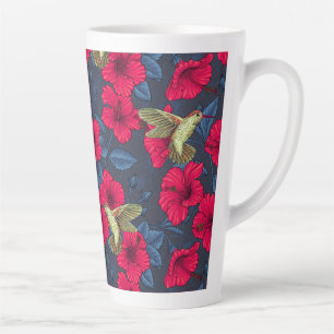 Taza De Café Latte Hibisco Vintage Botánico y Colibrí