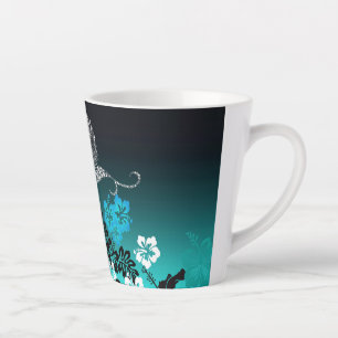Taza De Café Latte Hibiscus en Turquesa con Hummingbird