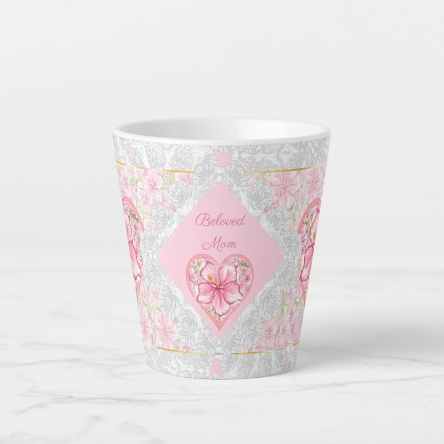 Taza De Café Latte Hibiscus & lace PINK (Anverso)