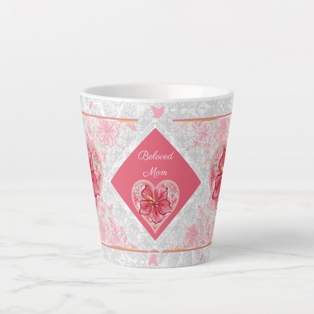 Taza De Café Latte Hibiscus & lace RED (Anverso)