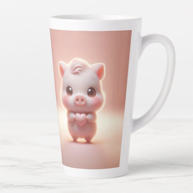 Taza De Café Latte Hilarante San Valentín Pig 3D Aspecto frontal y po (Derecha)