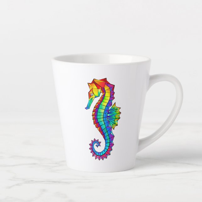 Taza De Café Latte Hipoahoría marino poligonal arcoiris (Derecha)
