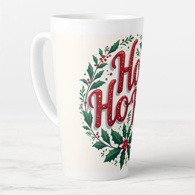 Taza De Café Latte Ho Ho Ho Christmas Wreath Typography Design (Ángulo izquierdo)