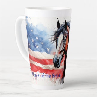 Taza De Café Latte Hogar de la valiente bandera y caballo